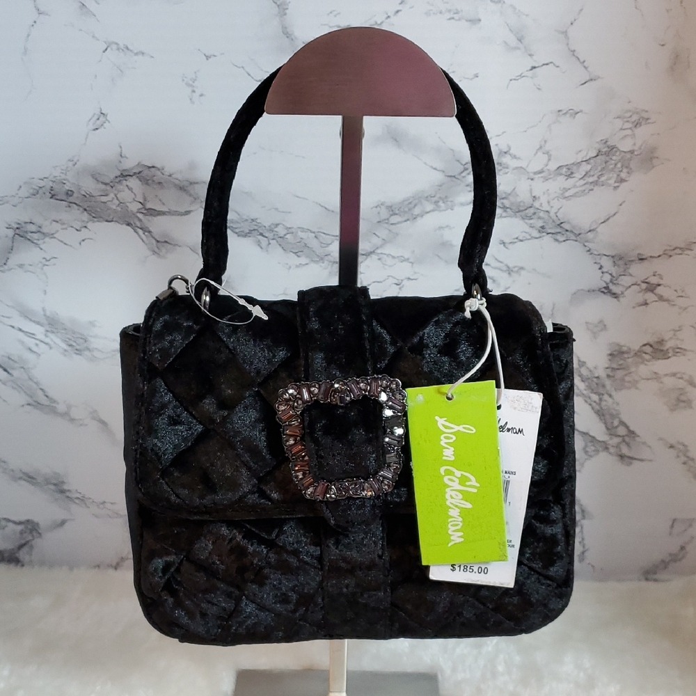 Sam Edelman Black Quilted Velvet Crossbody/HandBag NWT